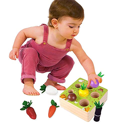 ODDODDY Toddler Toys for 1 Year Old Boys Girls Wooden Educational Toys Montessori Color Shape Size Sorting Puzzle for Learning Fine Motor Skill Parent-Child Interaction Preschool Toys Vegetables