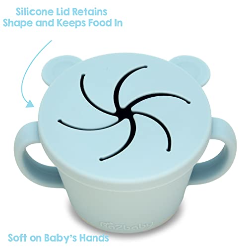 RaZbaby Oso-Snack | 100% Silicone Snack Cup 6m+ | Spill Proof Food Container for Toddler and Baby | Removeable Lid | Easy to Clean | BPA-Free | Dishwasher Safe (Blue)