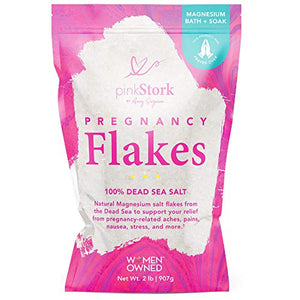 Pink Stork Pregnancy Flakes: Bath Salts with Pure Magnesium (Unscented), Alleviates Pregnancy Aches & Pains, Morning Sickness Relief, Women-Owned, 2 lbs