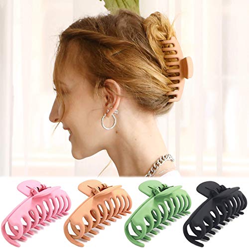 TOCESS Big Hair Claw Clips 4 Inch Nonslip Large Claw Clip for Women Thin Hair, 90's Strong Hold Hair Clips for Thick Hair, 4 Colors Available Christmas Gifts for Women (4 Packs)