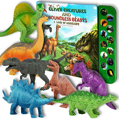 Li'l-Gen Dinosaur Toys with Interactive Sound Book, Hear Realistic Roars with Dinosaur Sound Book, 12 Realistic Dinosaur Figures for Kids, Interactive Play Set of Dinosaur Toys for Kids 3-5